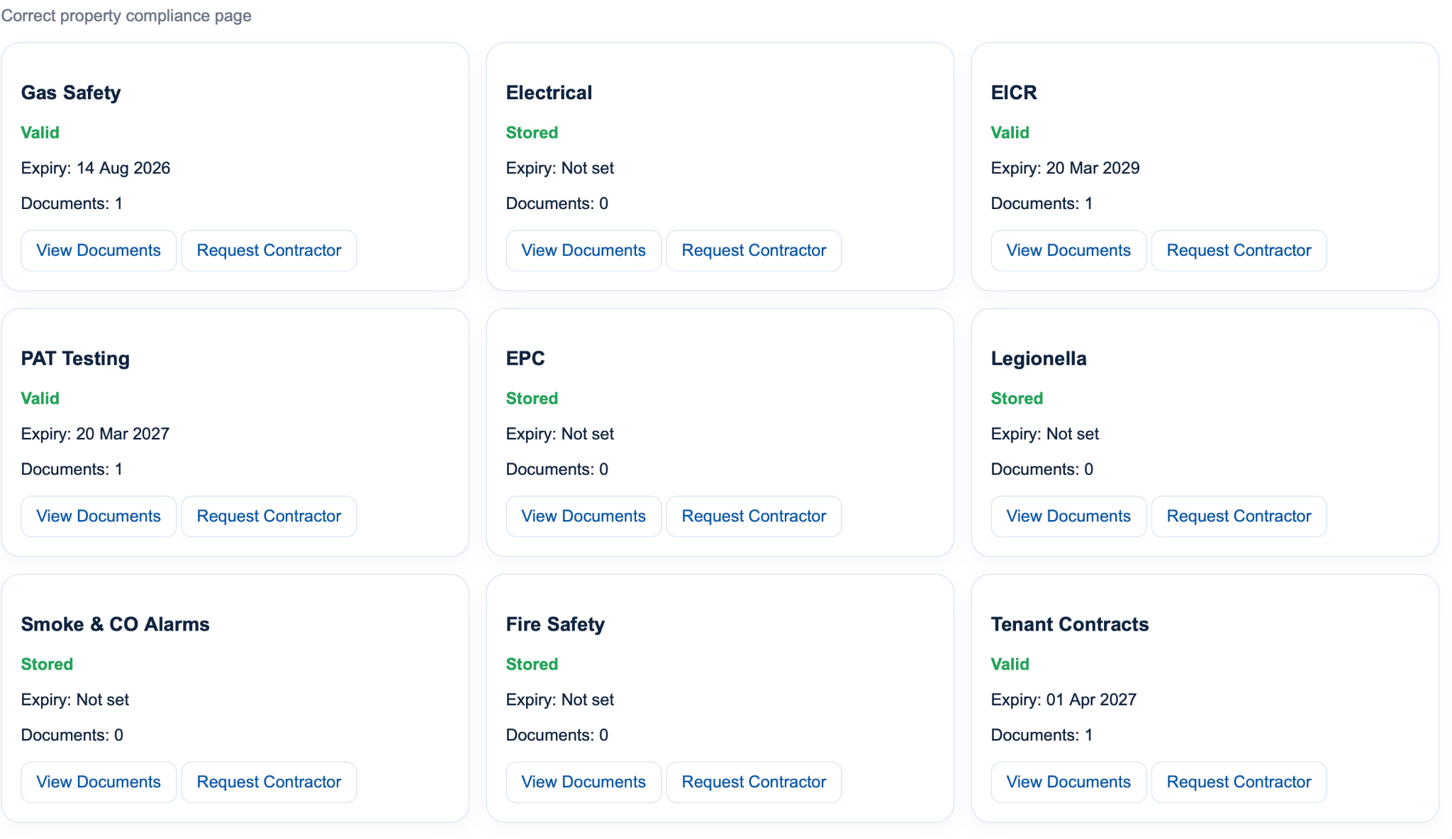 Property compliance centre screenshot
